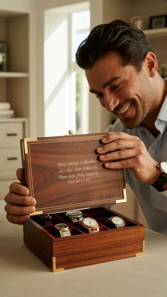 Handcrafted Watch Box with Anniversary Inscription