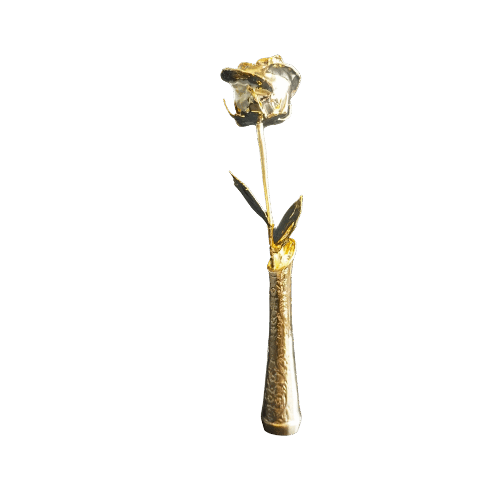 gold dipped rose with vase
